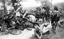 French cavalry attacking German troops, First World War, 1914