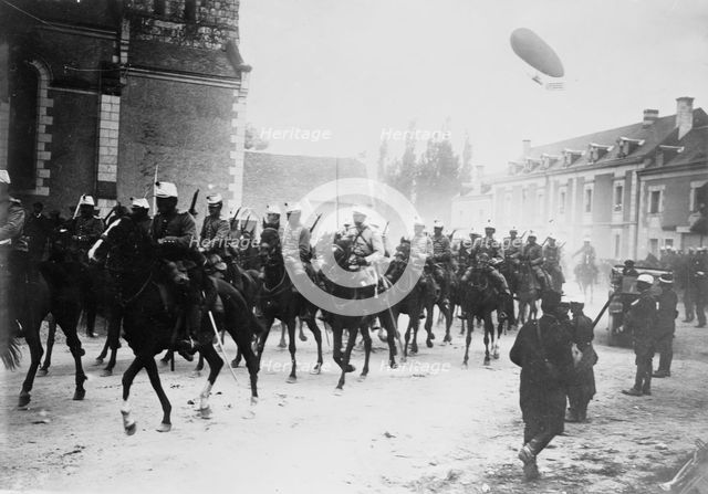 French Cavalry & Dirigible DUPUY DE LOME, between c1914 and c1915. Creator: Bain News Service.
