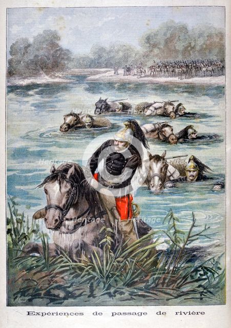 French cavalry fording a river, 1896. Artist: Frederic Lix