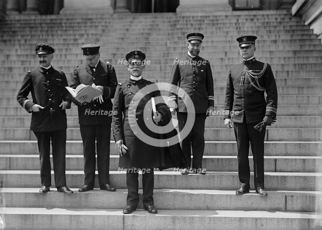 French Commission To U.S. Naval Officers at State Dept.; Lt. Simon; Paymaster Lindeboom..., 1917. Creator: Harris & Ewing.
