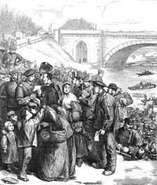 French coming into the Prussian lines for bread, at the ferry of Sevres, 1871. Creator: Unknown