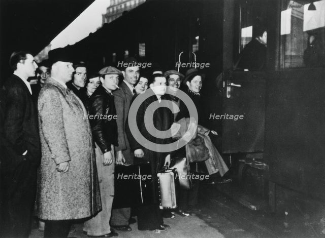 French conscript labour departing for Germany for service in the STO, Paris, 1943-1944. Artist: Unknown