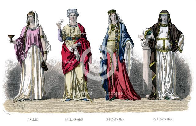 French costume: Gallic, Gallo Roman, Merovingian, Carlovingian, (1882). Artist: Unknown