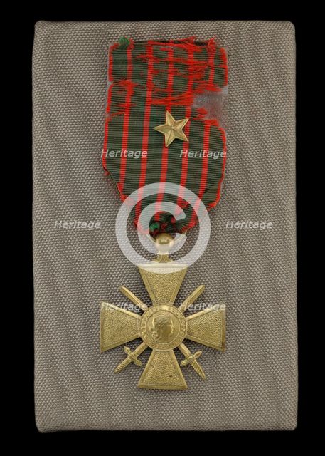 French Croix de Guerre medal issued to Cpl. Lawrence Leslie McVey, 1918. Creator: Unknown.