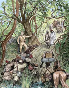 French expedition opens way into the Nieniya mountains, Sudan, Africa, 1893. Creator: Unknown