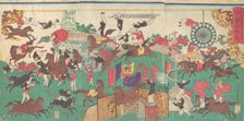 French Equestrian Circus on the grounds of Asakusa Kannon temple (Asakusa kannon keidai ni..., 1871. Creator: Utagawa Kuniteru