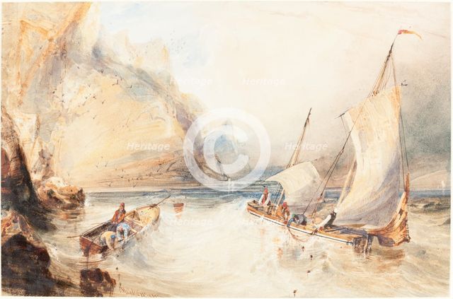 French Fishing Boats off a Rocky Coast, 1833. Creator: William Callow.
