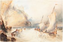 French Fishing Boats off a Rocky Coast, 1833. Creator: William Callow