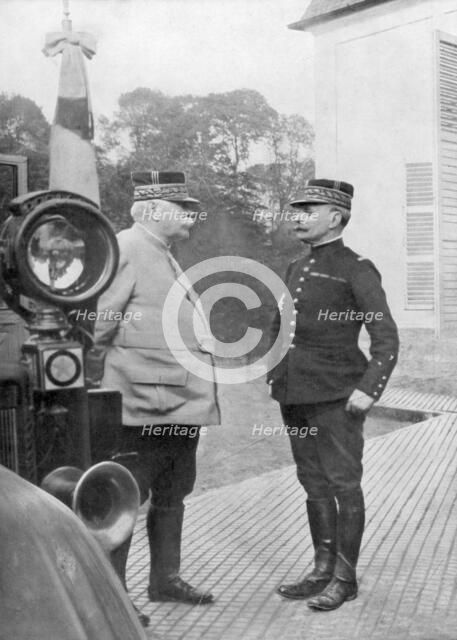 French First World War generals Joseph Joffre and Ferdinand Foch, Flanders, 1914. Artist: Unknown