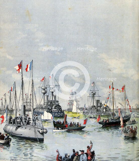 French Flotilla in Portsmouth Harbour,  1891. Artist: Paul Senau