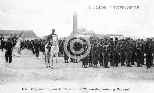 French Foreign Legion preparing to march on the Plateau Faubourg Bugeaud, Algeria, 20th century. Artist: Unknown