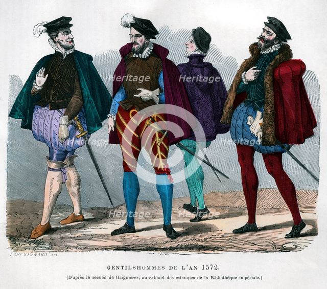 French gentlemen's costume, 1572 (1882-1884). Artist: Chevignard