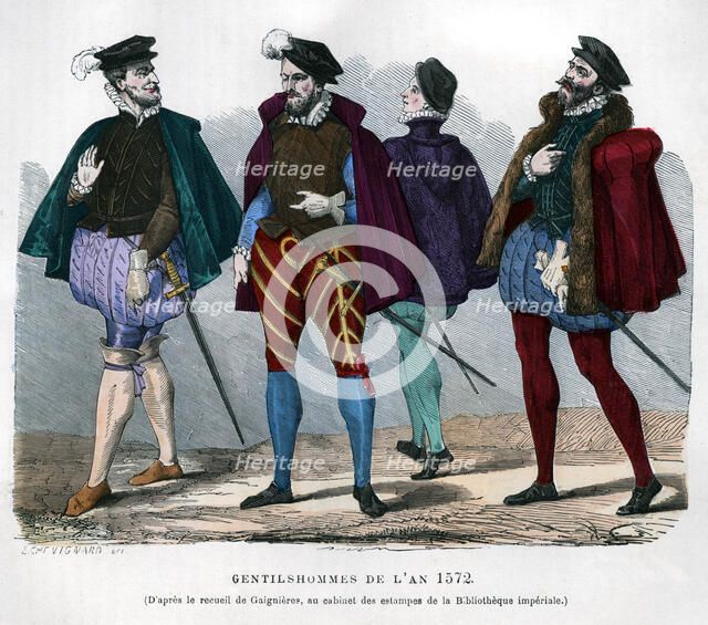 French gentlemen's costume, 1572 (1882-1884). Artist: Chevignard