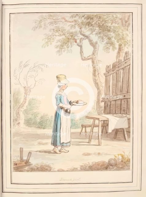 French Girl, leaf from 'A Collection of Dresses by David Allan Mostly from Nature', 1776. Creator: David Allan.
