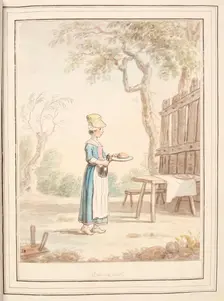 French Girl, leaf from A Collection of Dresses by David Allan Mostly from Nature 1776. Creator: David Allan