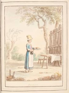 French Girl, leaf from A Collection of Dresses by David Allan Mostly from Nature 1776. Creator: David Allan