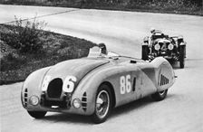 French Grand Prix, 1936: A new streamlined Bugatti, followed by a Riley 1936, (1937)