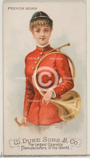 French Horn, from the Musical Instruments series (N82) for Duke brand cigarettes, 1888., 1888. Creator: Schumacher & Ettlinger.