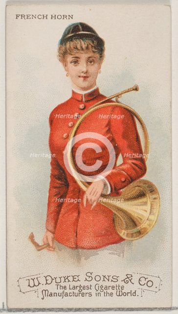 French Horn, from the Musical Instruments series (N82) for Duke brand cigarettes, 1888., 1888. Creator: Schumacher & Ettlinger.