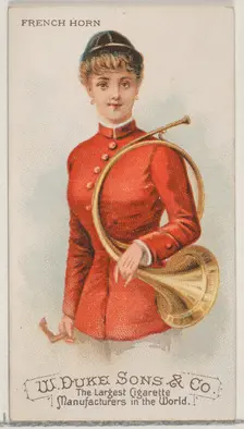 French Horn, from the Musical Instruments series (N82) for Duke brand cigarettes, 1888., 1888. Creator: Schumacher & Ettlinger