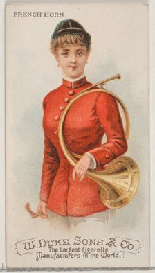 French Horn, from the Musical Instruments series (N82) for Duke brand cigarettes, 1888., 1888. Creator: Schumacher & Ettlinger