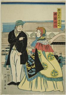 French in Miyozakimachi (Furansujin, Miyozakimachi), from the series "Famous Places..., 1861. Creator: Yoshikazu