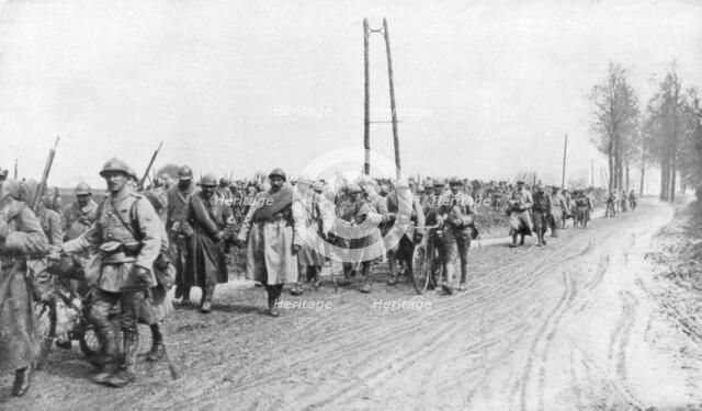 French infantry regiment returning from the front, 30 March 1918. Artist: Unknown