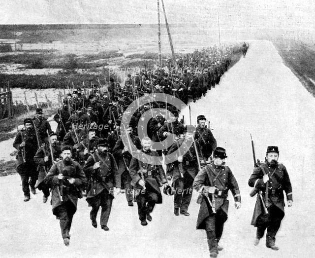 French infantry, reinforcements for the allies, First World War, 1914. Artist: Unknown