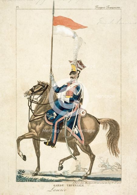French lancer of the Imperial Guard, Napoleonic Wars, c1815. Artist: Unknown.