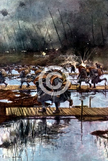 French lst Infantry Corps crossing of the Yser Canal, World War I, 4.45 am, 31 July 1917. Artist: Unknown