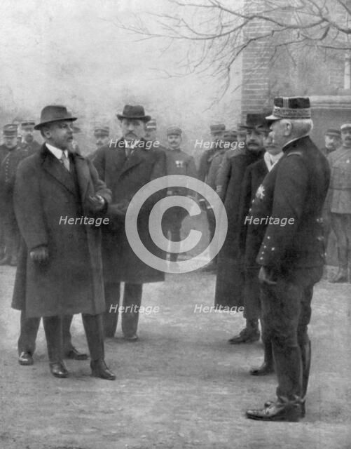 French President Raymond Poincare meeting General Joseph Joffre, 1914. Creator: Unknown.