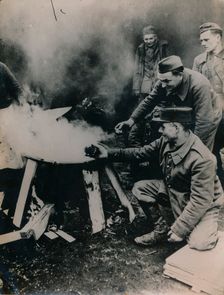 French prisoners cooking, c.1940s. Creator: Unknown