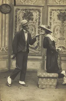 French prisoners of war, one in drag, performing a show at Sennelager prisoner of wa..., (1918?). Creator: Unknown