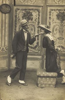 French prisoners of war, one in drag, performing a show at Sennelager prisoner of wa..., (1918?). Creator: Unknown