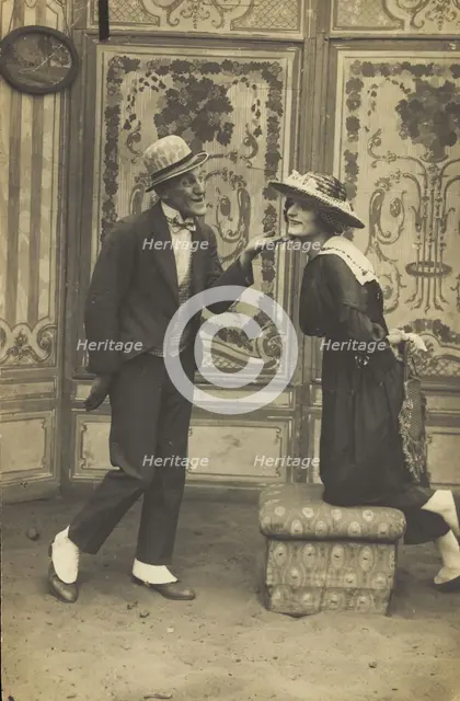 French prisoners of war, one in drag, performing a show at Sennelager prisoner of wa..., (1918?). Creator: Unknown.