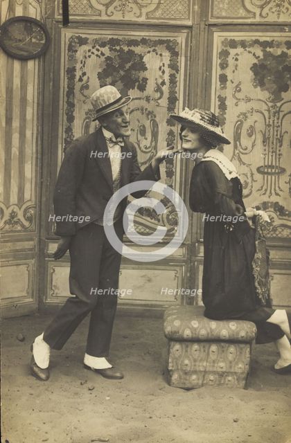 French prisoners of war, one in drag, performing a show at Sennelager prisoner of wa..., (1918?). Creator: Unknown.