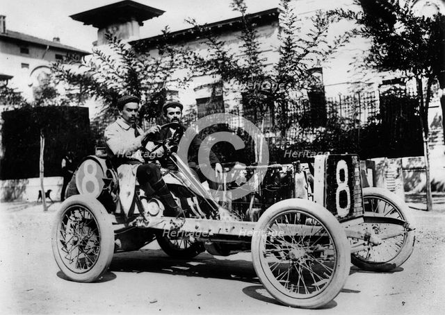 French racing driver Louis Wagner in his Darracq, Coppa Florio, Brescia, Italy, 1905. Creator: Unknown.
