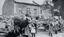 French refugees return to their abandoned village, Artois, World War I, 1915