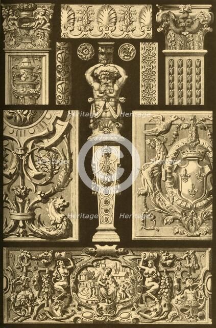 French Renaissance ornaments in stone and wood, (1898). Creator: Unknown.