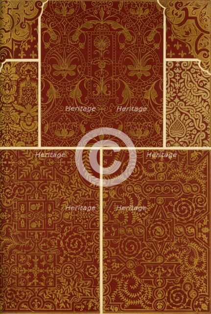 French Renaissance weaving, embroidery and book covers, (1898). Creator: Unknown.