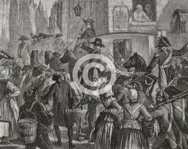 French Revolution: King Louis XVI (1754-1793) and the royal family taken to the Temple...1792 (1876) Creator: Hippolyte de la Charlerie.