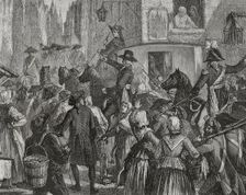 French Revolution: King Louis XVI (1754-1793) and the royal family taken to the Temple...1792 (1876) Creator: Hippolyte de la Charlerie