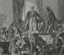 French Revolution: Louis XVI drinking to the health of the nation, Paris, 1876. Creators: Hippolyte de la Charlerie, Jonnard