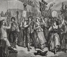French Revolution: Sans-culottes armed with pikes invading the Legislative Assembly...1792 (1876). Creators: Hippolyte de la Charlerie, Blanpain