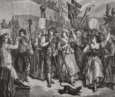 French Revolution: Sans-culottes armed with pikes invading the Legislative Assembly...1792 (1876). Creators: Hippolyte de la Charlerie, Blanpain