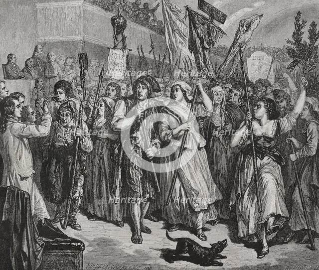 French Revolution: Sans-culottes armed with pikes invading the Legislative Assembly...1792 (1876). Creators: Hippolyte de la Charlerie, Blanpain.