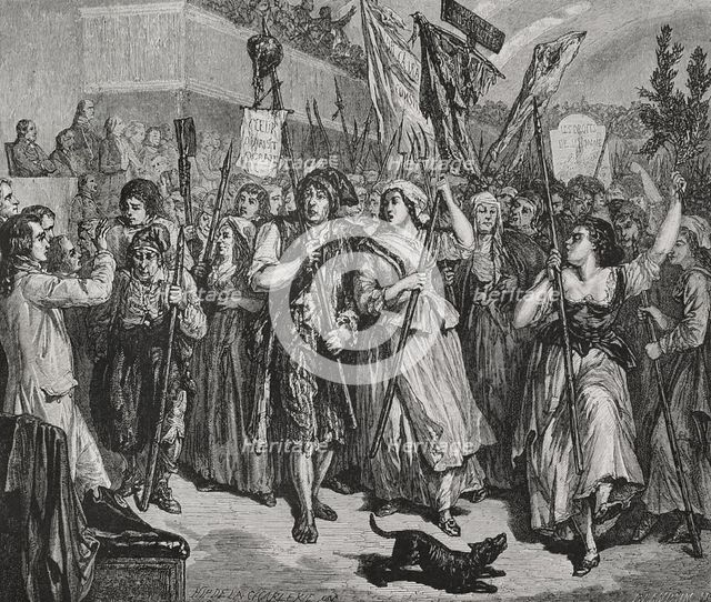 French Revolution: Sans-culottes armed with pikes invading the Legislative Assembly...1792 (1876). Creators: Hippolyte de la Charlerie, Blanpain.