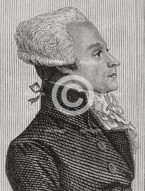 French Revolution: Portrait of Robespierre speaking in Convention, 1876.  Creator: Adolphe François Pannemaker.