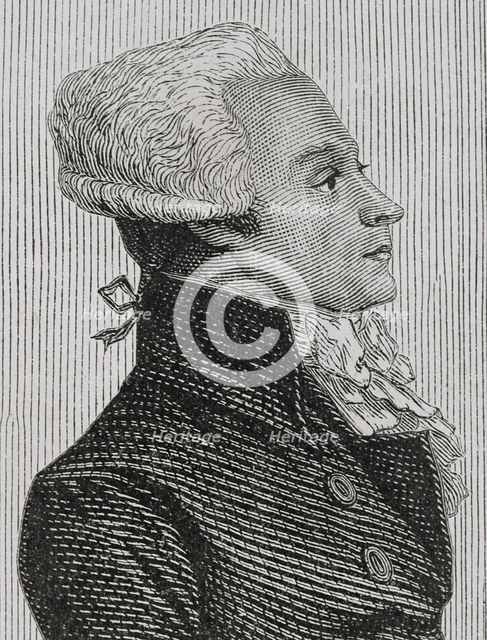 French Revolution: Portrait of Robespierre speaking in Convention, 1876.  Creator: Adolphe François Pannemaker.