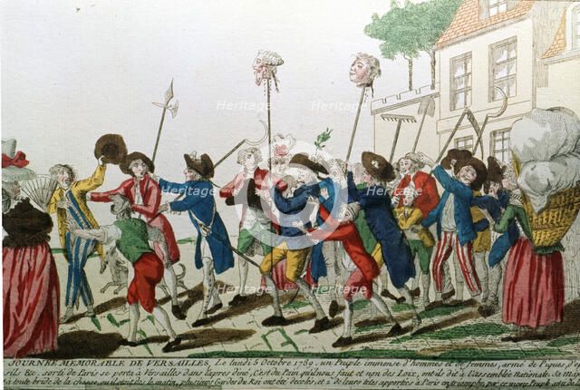 French Revolution, Parisian exiting Versailles with the heads of the Swiss Guard, October 5, 1789.